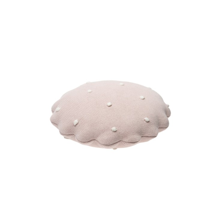 Coussin Tricoté Rond En Coton Biscuit