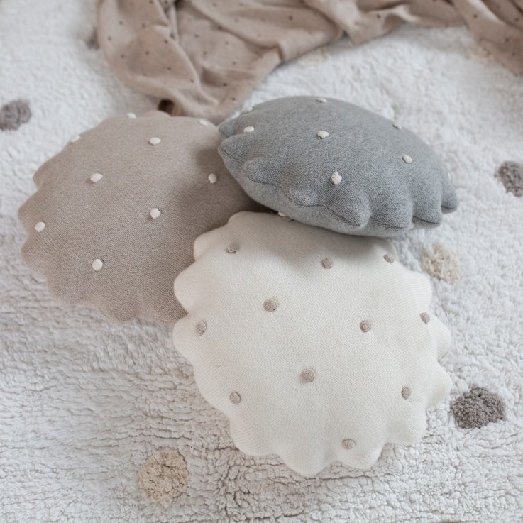 Coussin Tricoté Rond En Coton Biscuit