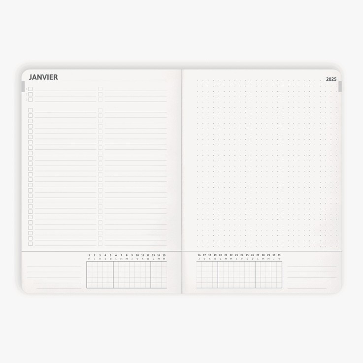 Bullet Journal Agenda semainier 2026 Matière recyclée