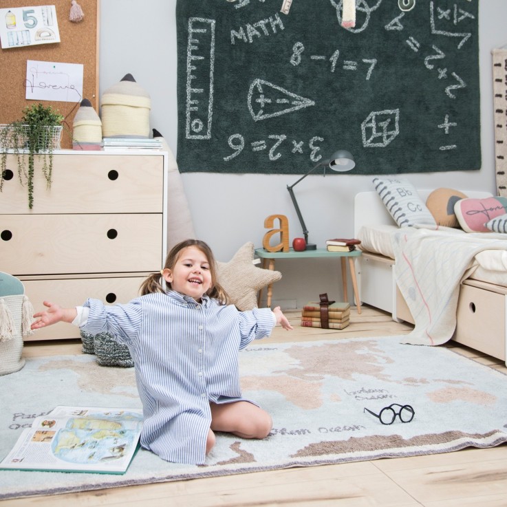 Tapis Rectangulaire En Coton Carte Du Monde Back-To-School