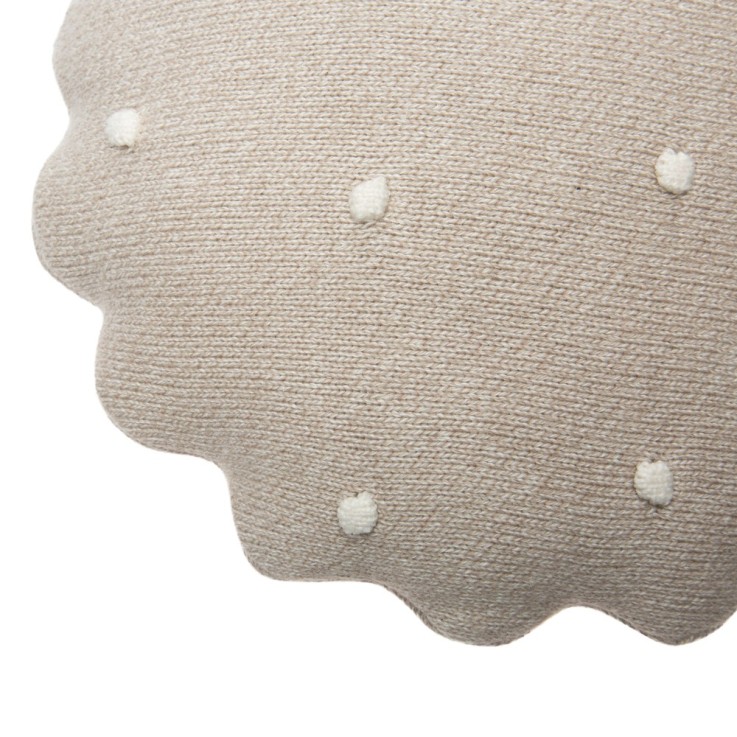 Coussin Tricoté Rond En Coton Biscuit