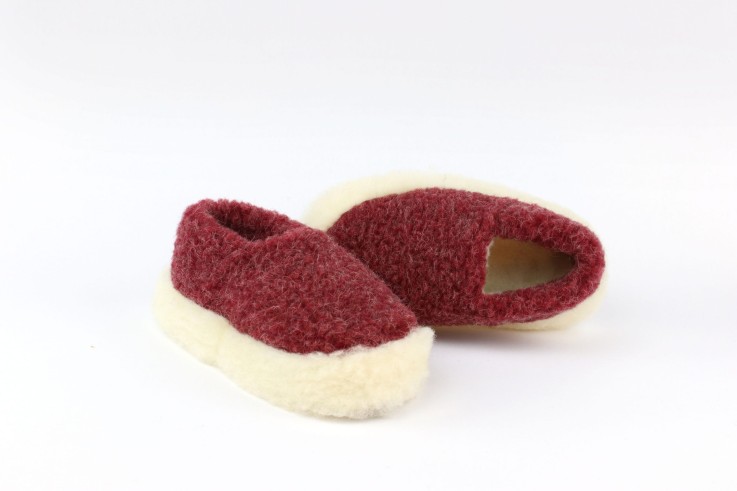 Chaussons fourrés en laine irlandaise Dark Red