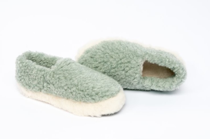 Chaussons fourrés en laine irlandaise Sage Green