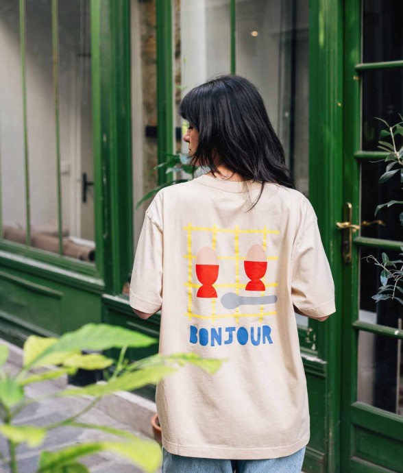 Tee Shirt Bonjour Crème...