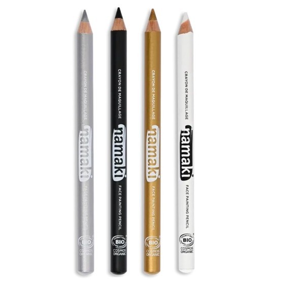 Kit 4 crayons de maquillage fins – Or, Argent, Noir, Blanc