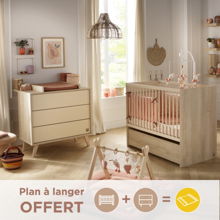 Chambre bébé Mélinée : Lit évolutif et Commode à langer 3 tiroirs