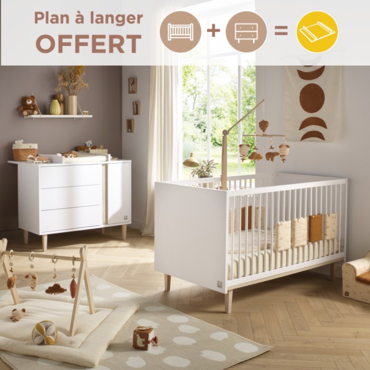 Chambre bébé Paloma : Lit évolutif et Commode à langer en bois