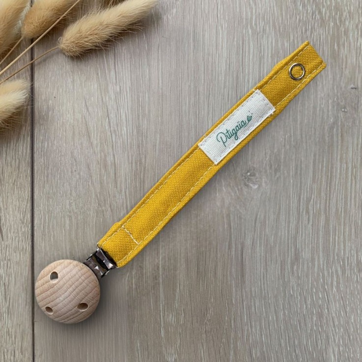 Attache tétine en coton bio et bois de hêtre naturel