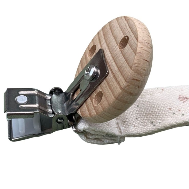 Attache tétine en coton bio et bois de hêtre naturel