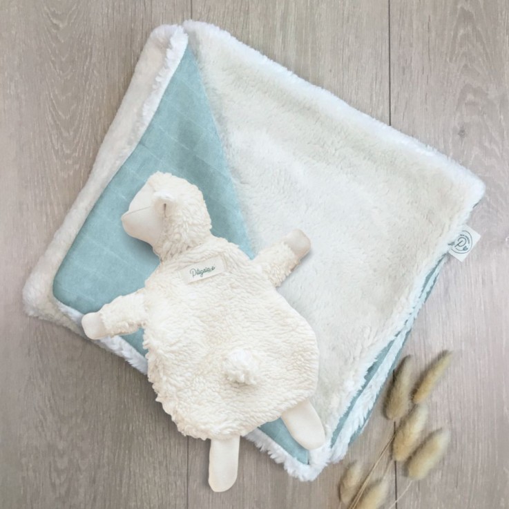 Ensemble couverture naissance & doudou Coton Bio