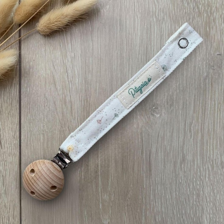 Attache tétine en coton bio et bois de hêtre naturel - sans adaptateur