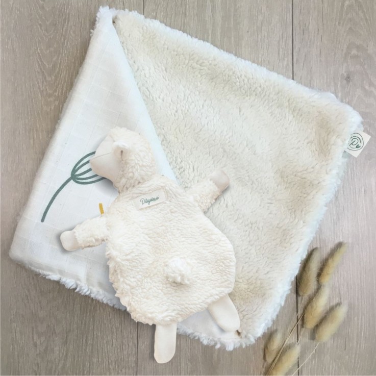Ensemble couverture naissance & doudou Coton Bio