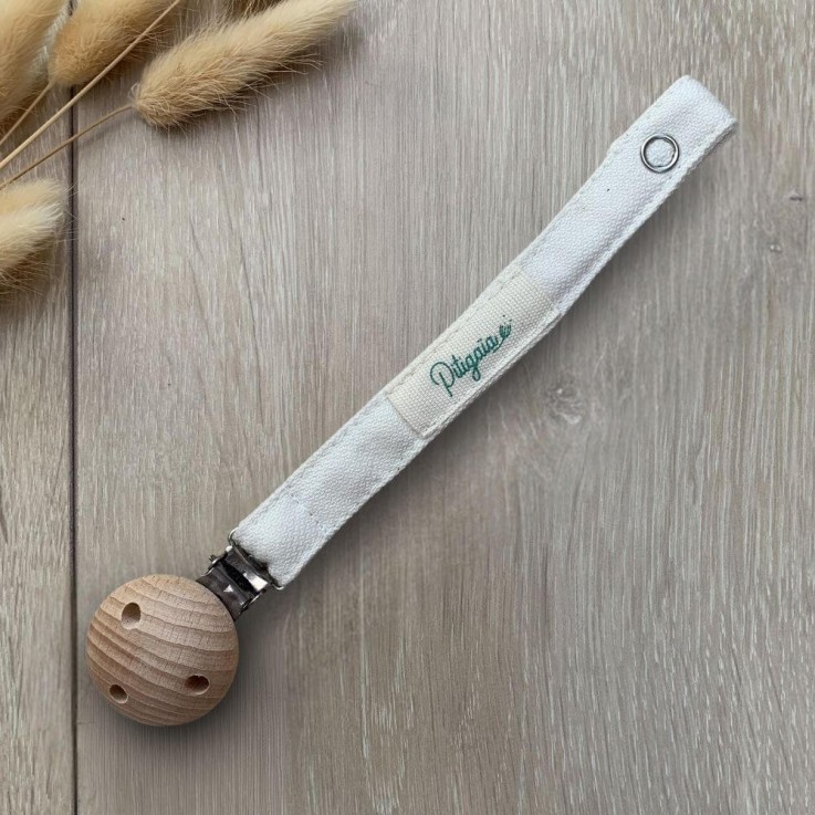 Attache tétine en coton bio et bois de hêtre naturel - avec adaptateur