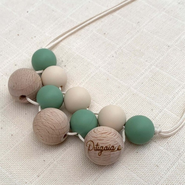 Collier de portage et d'allaitement en silicone et bois de hêtre naturel