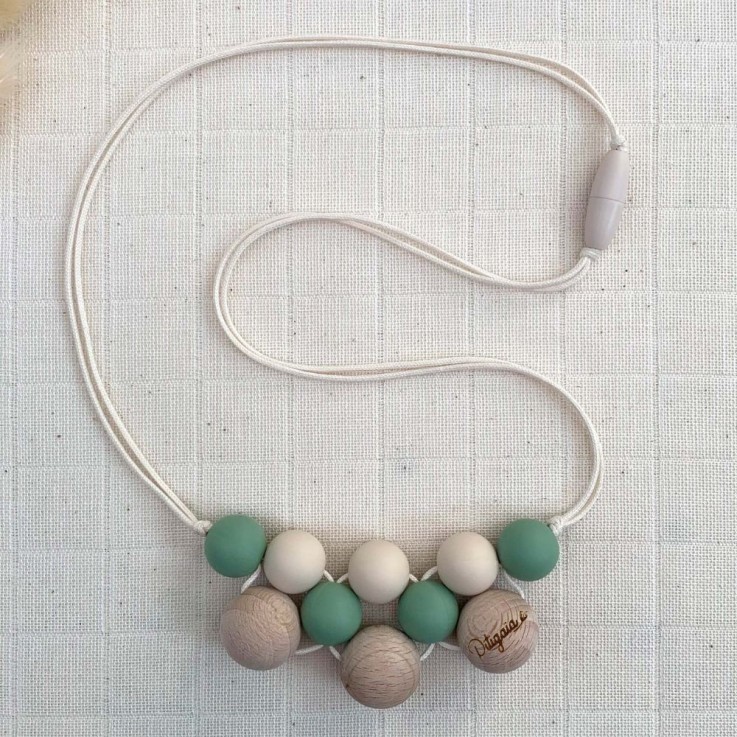 Collier de portage et d'allaitement en silicone et bois de hêtre naturel