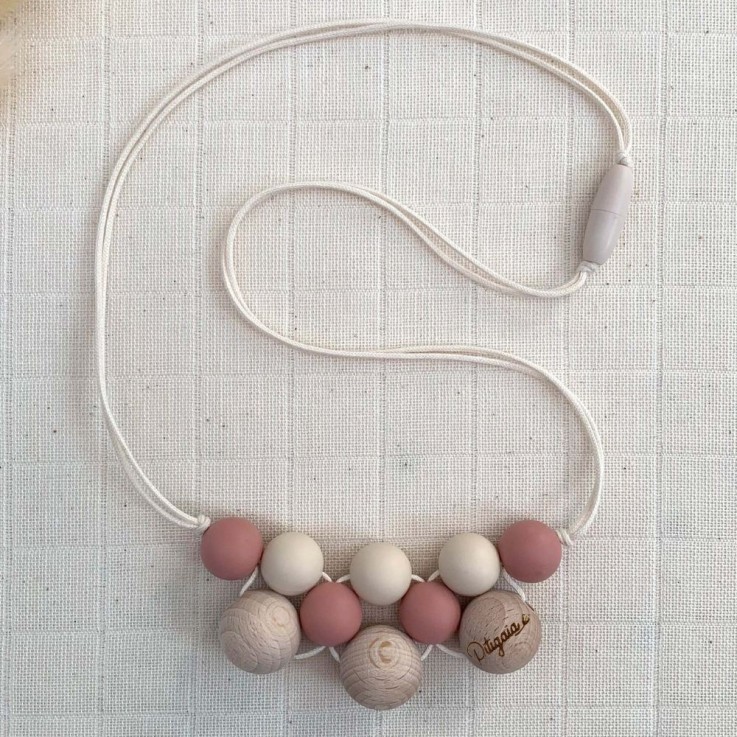 Collier de portage et d'allaitement en silicone et bois de hêtre naturel