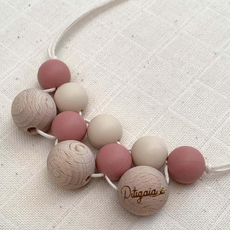 Collier de portage et d'allaitement en silicone et bois de hêtre naturel