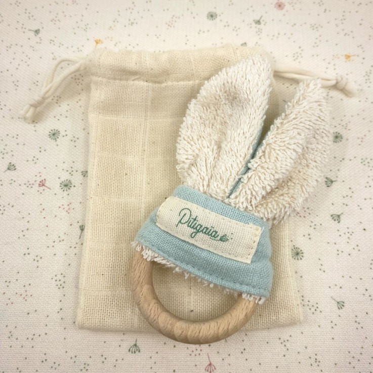 Hochet lapin en coton bio et bois