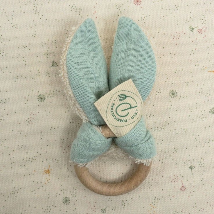 Hochet lapin en coton bio et bois