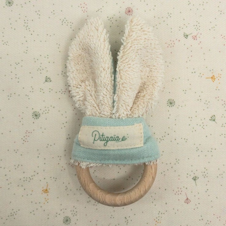 Hochet lapin en coton bio et bois