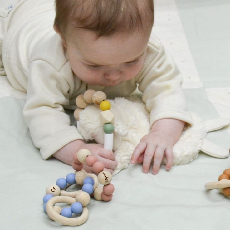 Hochet de dentition en silicone et bois de hêtre naturel
