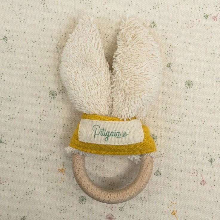Hochet lapin en coton bio et bois