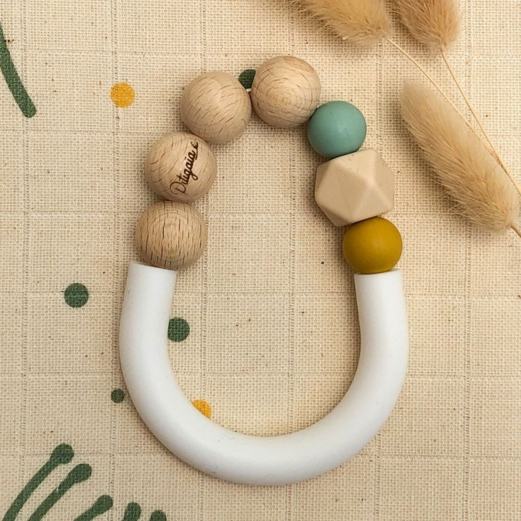 Anneau de dentition en silicone et bois naturel