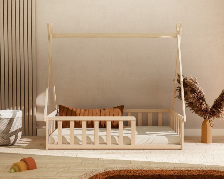 Lit Tipi au sol en bois 70 x 140 cm