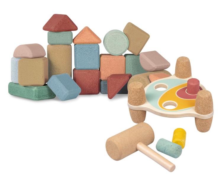 Set coffret de 20 blocs de construction avec 1 banc à marteler en liège