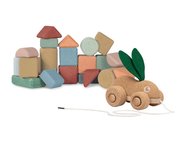 Set de coffret de 20 blocs de construction avec 1 lapin à tirer en liège