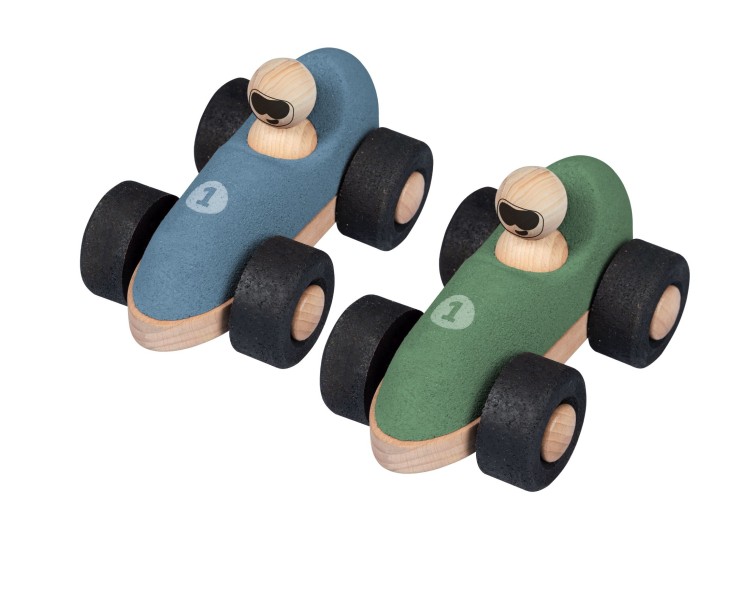 Pack de 2 voitures de course en liège pour bébé