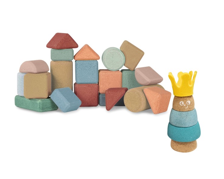 Set de coffret de 20 blocs de construction avec 1 jouet à empiler Roi en liège
