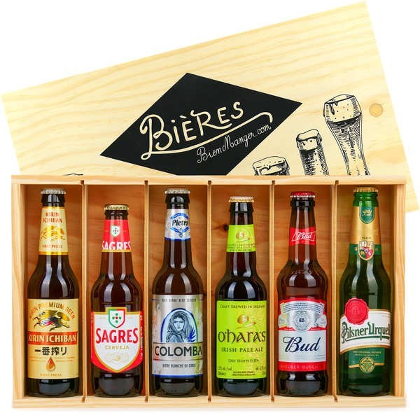 Caisse de 6 bières Tour du monde - Caisse bois 6 bouteilles (6x33cl)