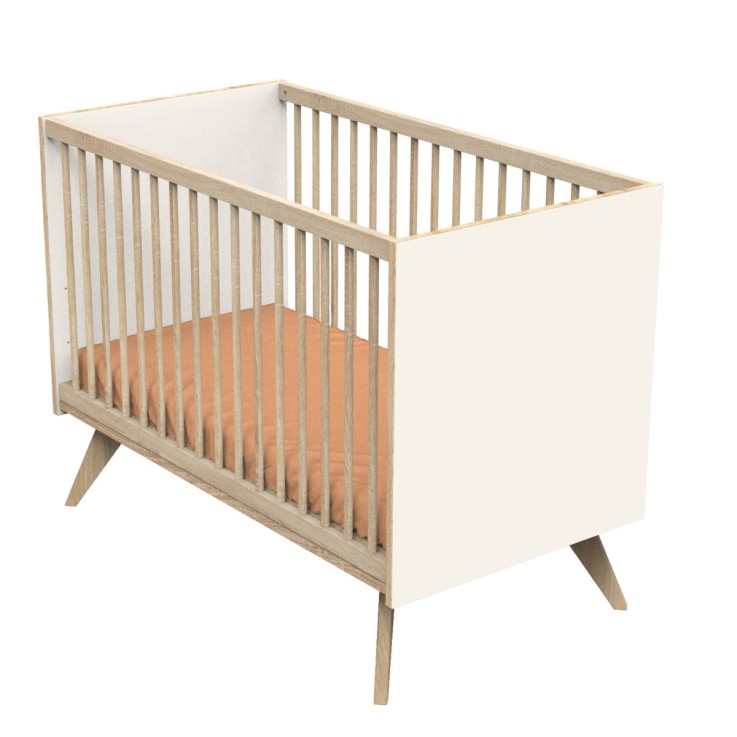 Lit bébé 120x60 à barreaux sur pieds décor vanille