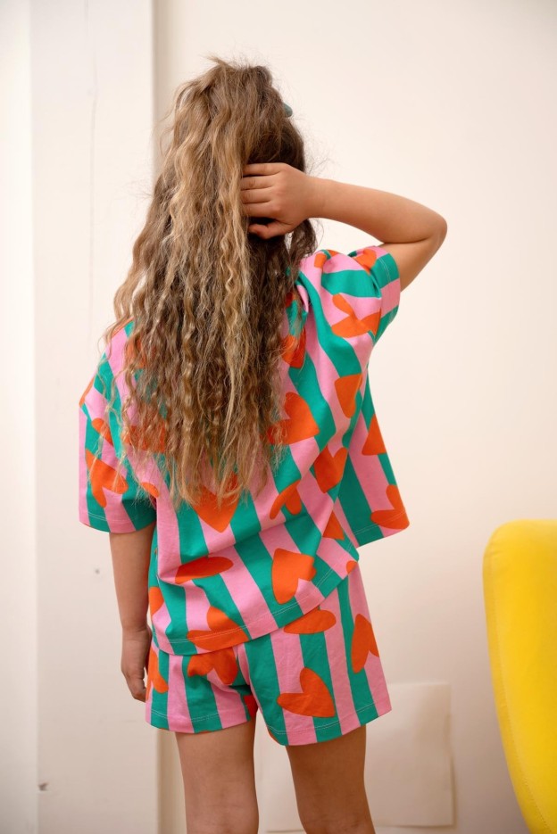 Pyjama enfant Coeurs Rayures Coton Bio