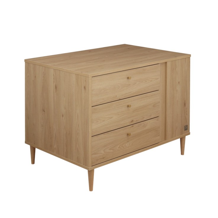 Commode-îlot bébé décor bois chêne suave avec rangements 3 faces