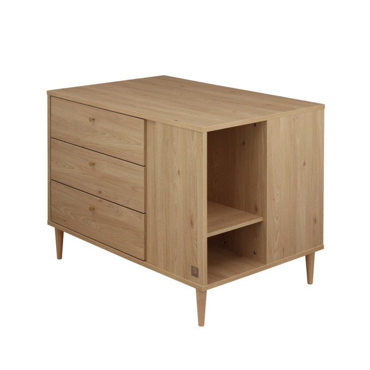 Commode-îlot bébé décor bois chêne suave avec rangements 3 faces
