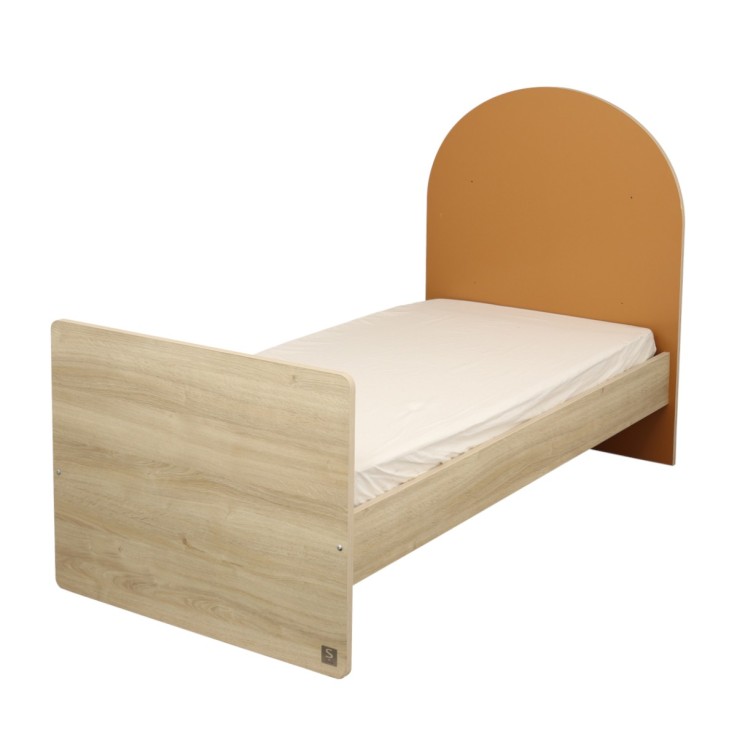 Lit junior 90x190 - décor bois chêne sépia - tête de lit forme arche