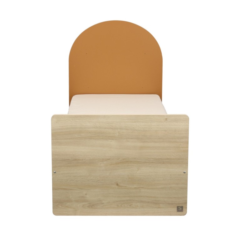 Lit junior 90x190 - décor bois chêne sépia - tête de lit forme arche