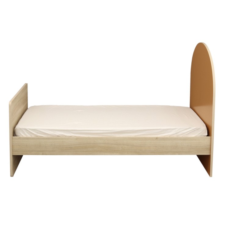 Lit junior 90x190 - décor bois chêne sépia - tête de lit forme arche