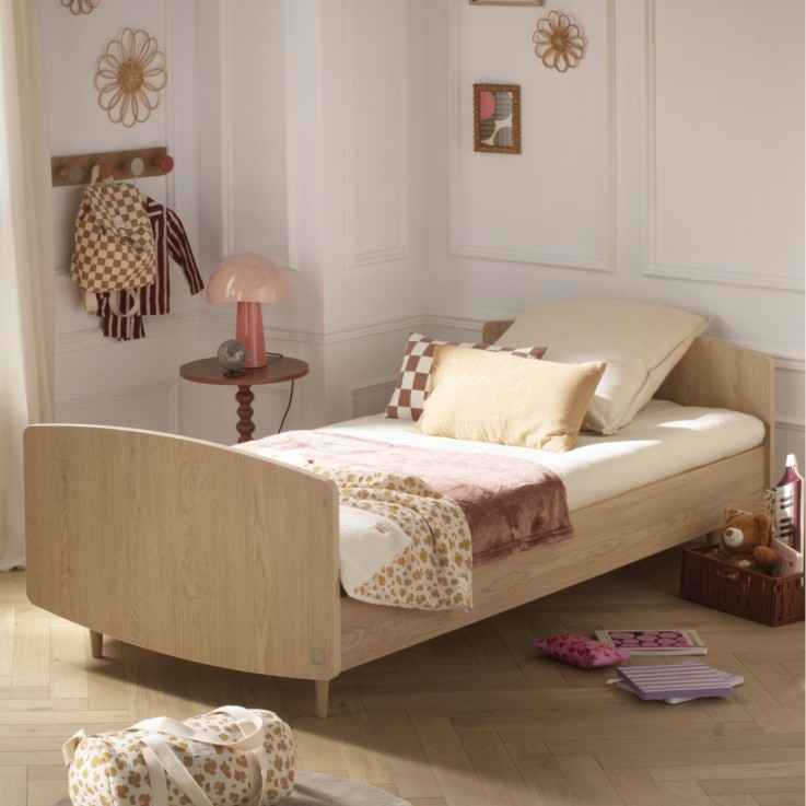 Lit junior 190x90cm en décor bois chêne vintage