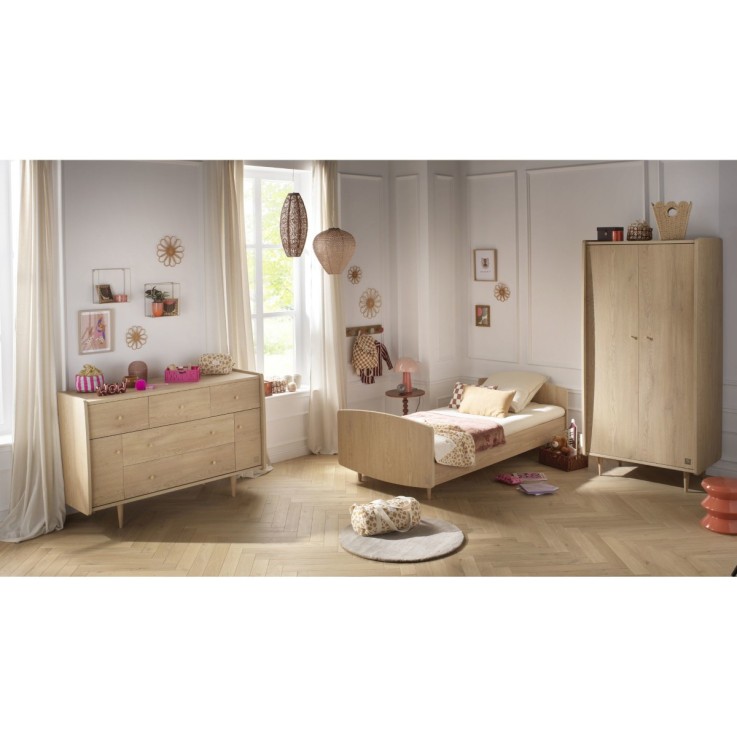 Lit junior 190x90cm en décor bois chêne vintage