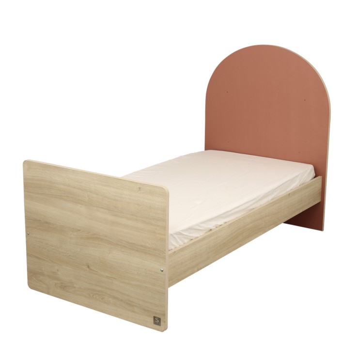 Lit junior 90x190 bois chêne sépia - tête de lit forme arche