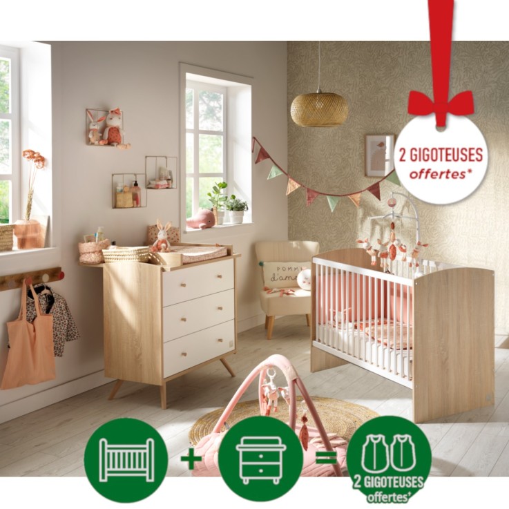 Chambre bébé Access, Lit 60x120 et Commode à langer en bois