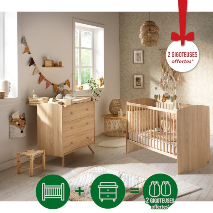 Chambre bébé Access, Lit 60x120 et Commode à langer en bois