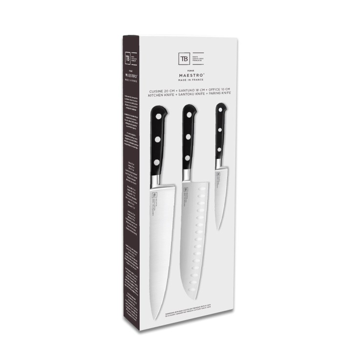 Coffret de 3 couteaux Maestro office santoku cuisine en inox
