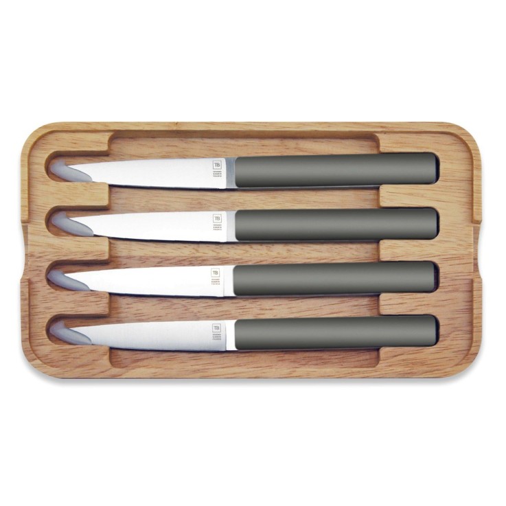 Coffret de 4 couteaux à steak Hector gris taupe, lame lisse en inox
