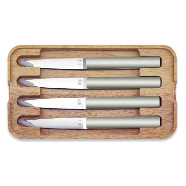 Coffret de 4 couteaux à steak Hector argile, lame lisse en inox