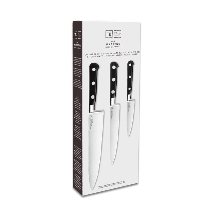 Coffret de 3 couteaux Maestro office tranche lard cuisine en inox