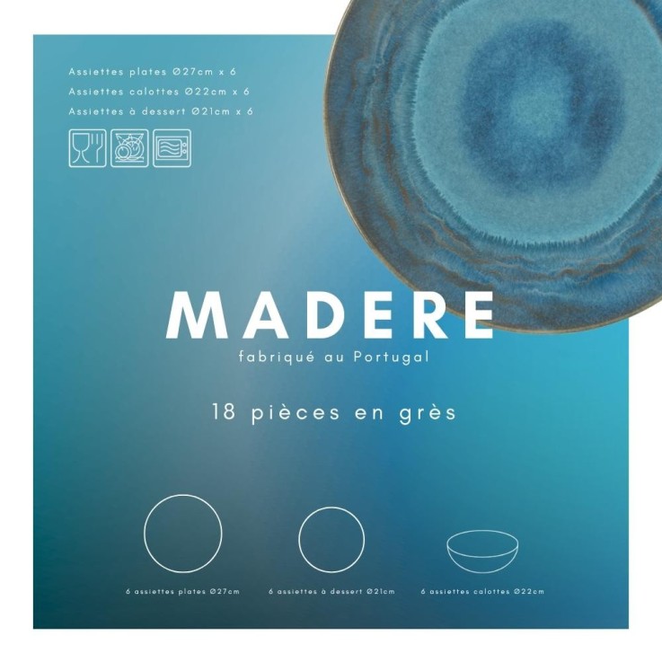 Service d'assiettes 18 pièces Madère en grès